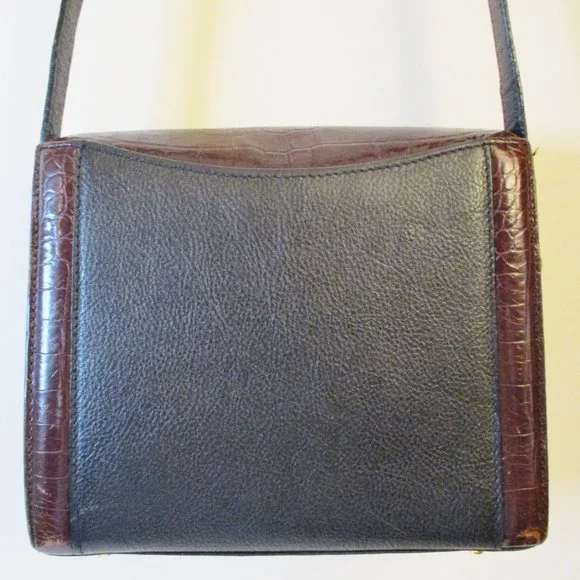 Vintage Bally Black Leather and Brown Croc Embossed Crossbody/Shoulder Handbag - Picture 5 of 15